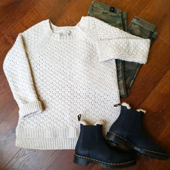 Chunky Knit Merino Alpaca Wool Blend Fisherman Style Sweater by Banana Republic - Picture 1 of 9